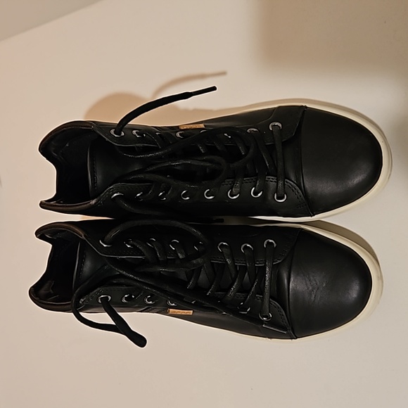 Ecco Womens Soft 7 Mid Cut Lace Black Leather Sneakers - Picture 4 of 8